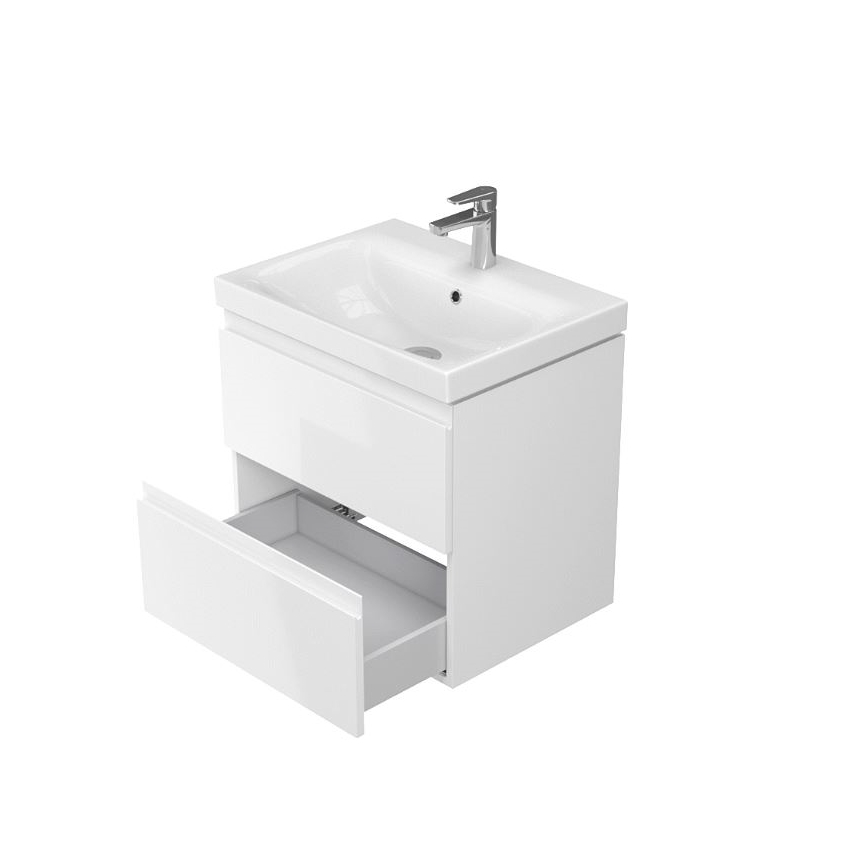 Cersanit S801-223-DSM - Hängender Badezimmerschrank mit Waschbecken MODUO 60x57x45 cm Hochglanzweiß