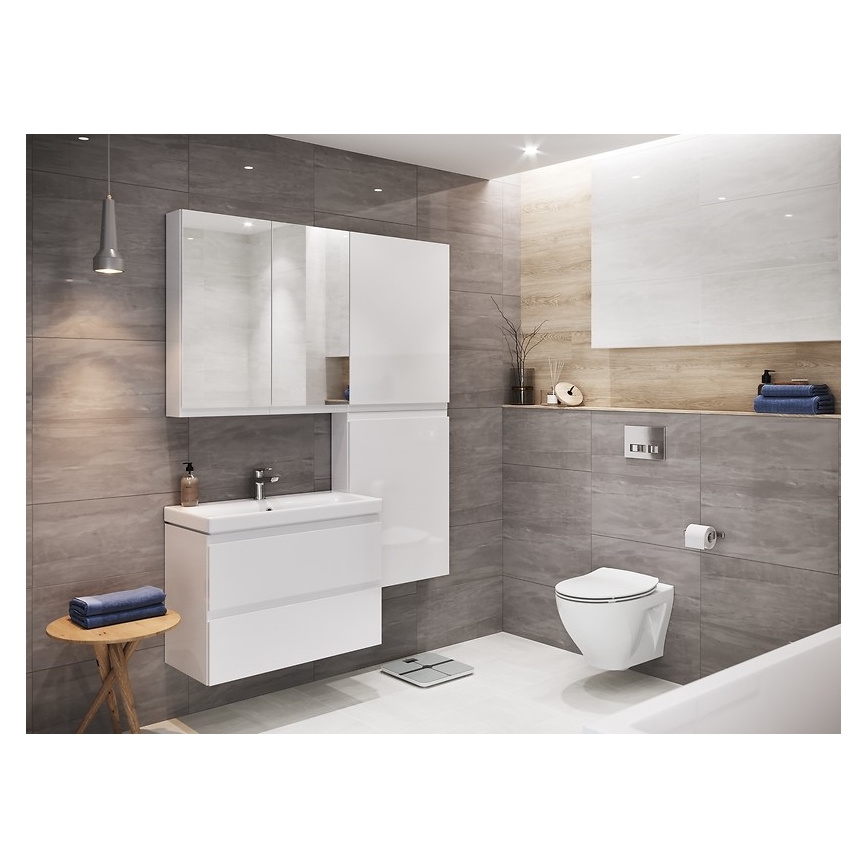 Cersanit S801-225-DSM - Hängeschrank mit Waschbecken MODUO SLIM 80x57x38 cm glänzend weiß