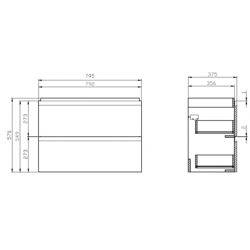 Cersanit S801-225-DSM - Hängeschrank mit Waschbecken MODUO SLIM 80x57x38 cm glänzend weiß