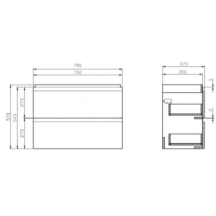 Cersanit S801-225-DSM - Hängender Badezimmerschrank mit Waschbecken MODUO SLIM 62x80 cm glänzend weiß