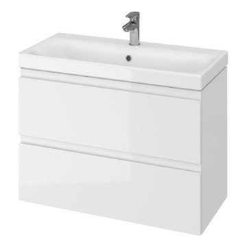 Cersanit S801-225-DSM - Wandhängender Badezimmerschrank mit Waschbecken MODUO SLIM 80x38 cm hochglänzend weiß