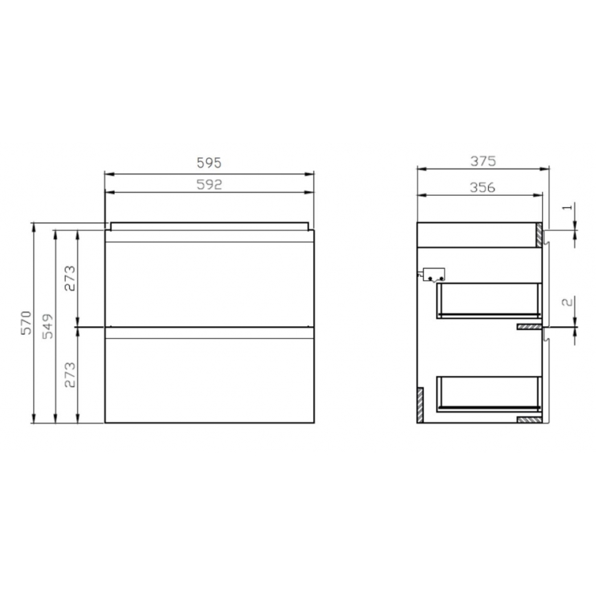 Cersanit S801-227-DSM - Wandhängender Waschtischunterschrank mit Waschbecken MODUO SLIM 60x38 cm Hochglanz-Weiß
