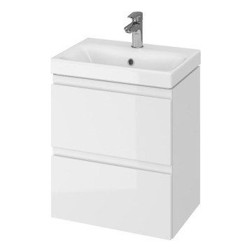 Cersanit S801-229-DSM - Wandhängender Badezimmerschrank mit Waschbecken MODUO SLIM 50x35 cm, Hochglanzweiß