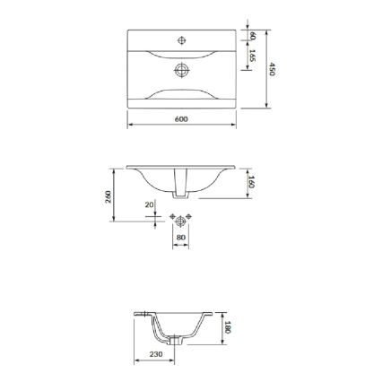Cersanit S801-309-DSM- Wandhängender Waschtischunterschrank mit Waschtisch NIKO 60x45 cm weiß