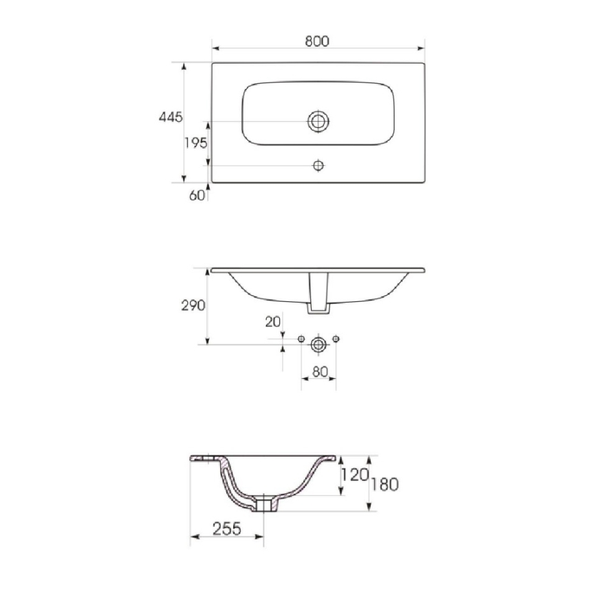Cersanit S801-538 - Wandhängender Badezimmerschrank mit Waschbecken NIKO 80x45 cm weiß