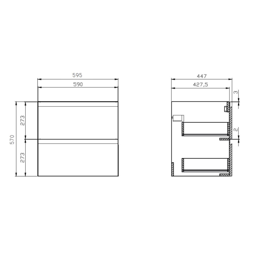 Cersanit S929-010 - Hängender Badezimmerschrank unter dem Waschbecken MEDDIE 57x59,5 cm Hochglanz Weiß