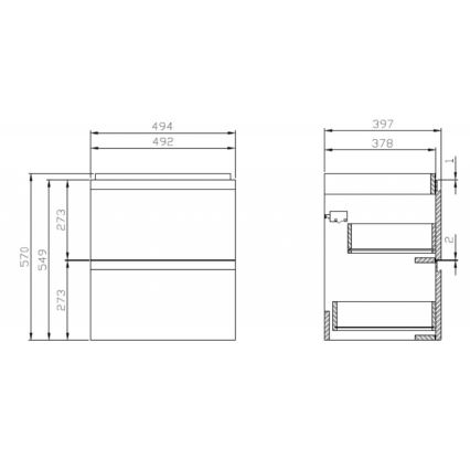 Cersanit S929-012 - Hängender Badunterschrank mit Waschbecken MEDDIE 57x49,4 cm glänzend weiß