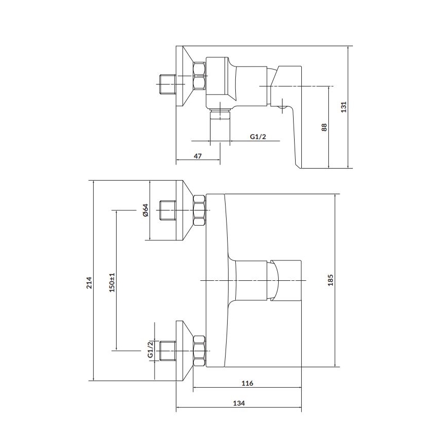 Cersanit S951-034 - Duscharmatur MILLE schwarz/glänzendes Chrom