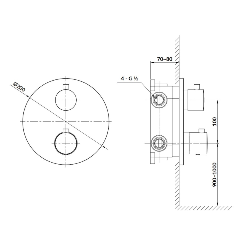 Cersanit S951-567 - Thermostatische Duscharmatur für Unterputzmontage ZEN schwarz