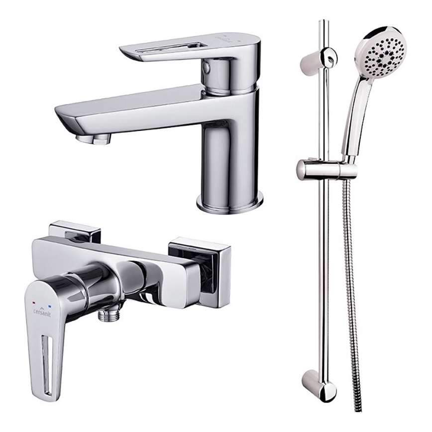 Cersanit S952-004 - Duschset mit Armatur + Waschtischarmatur MILLE glänzender Chrom