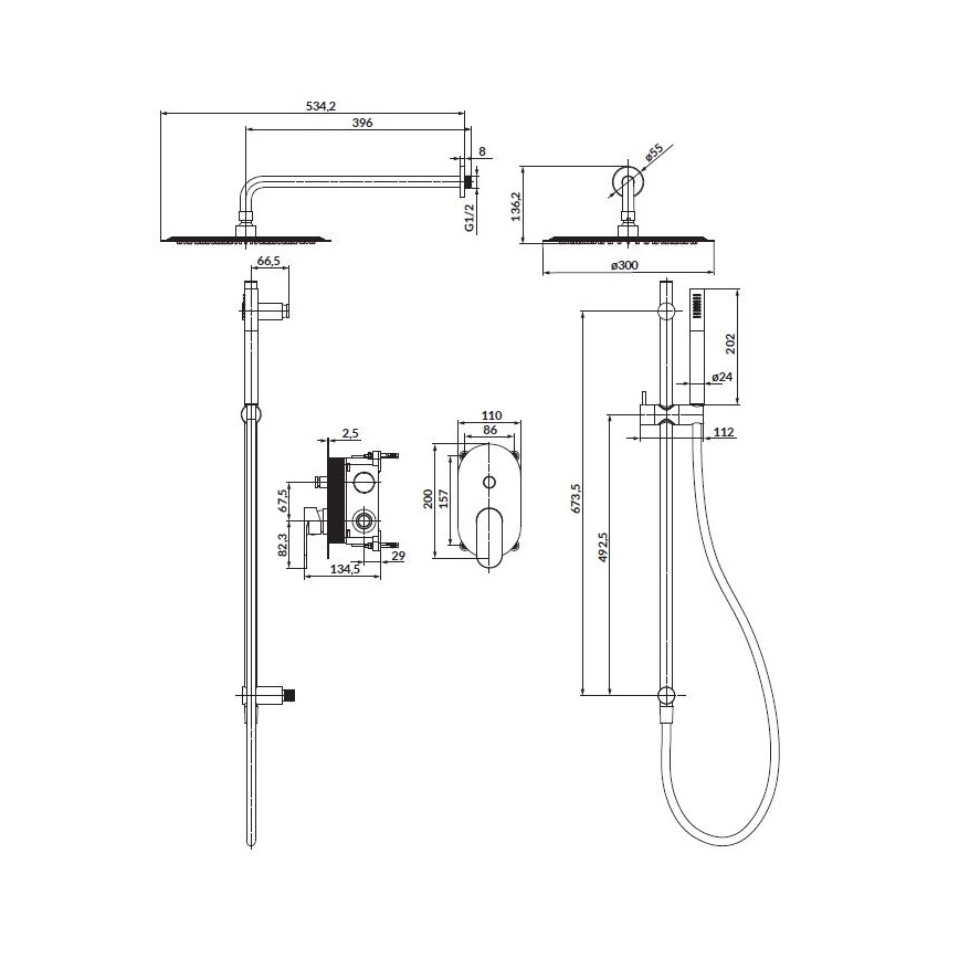 Cersanit S952-009 - Duschset mit Unterputzarmatur CREA in Schwarz