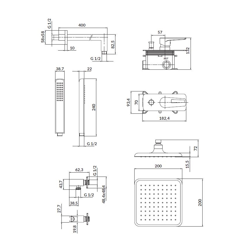 Cersanit S952-012 - Duschset mit Unterputzarmatur MILLE glänzender Chrom