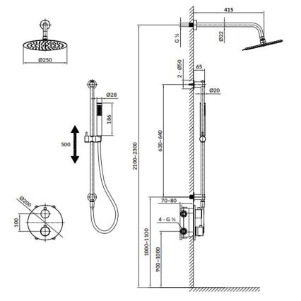 Cersanit S952-032 - Dusch-Set mit thermostatischer Unterputz-Armatur ZEN glänzendes Chrom