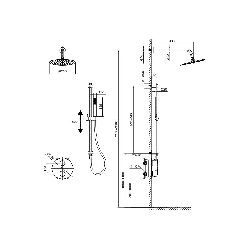 Cersanit S952-032 - Dusch-Set mit thermostatischer Unterputz-Armatur ZEN glänzendes Chrom