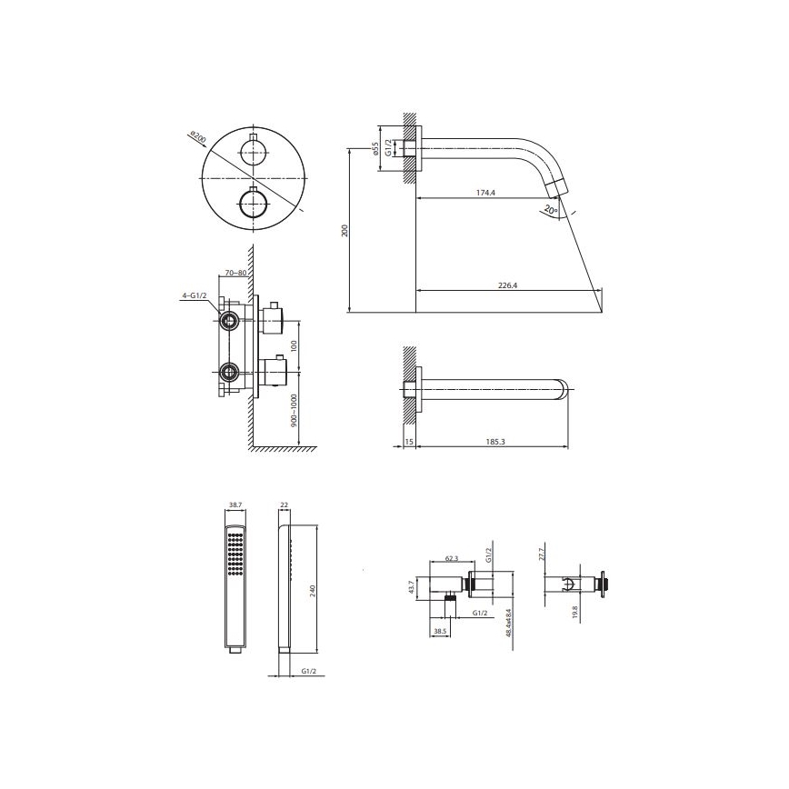 Cersanit S952-034 - Badewannenarmatur mit thermostatischer Unterputz-Armatur ZEN glänzendes Chrom