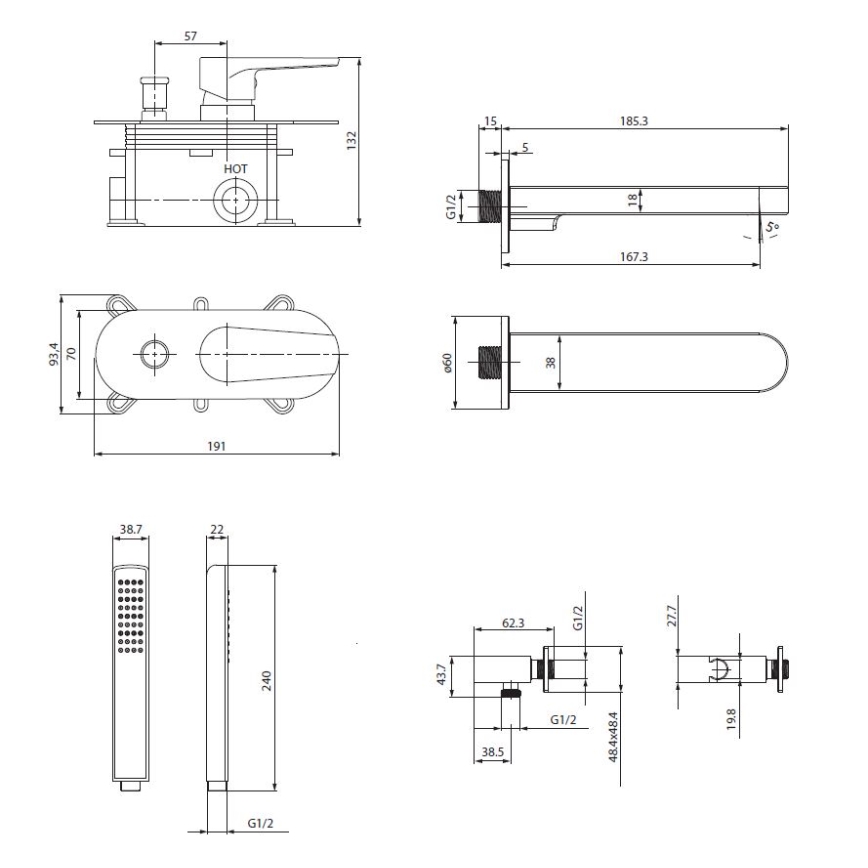 Cersanit S952-040 - Badewannenset mit Unterputzarmatur MODUO glänzender Chrom