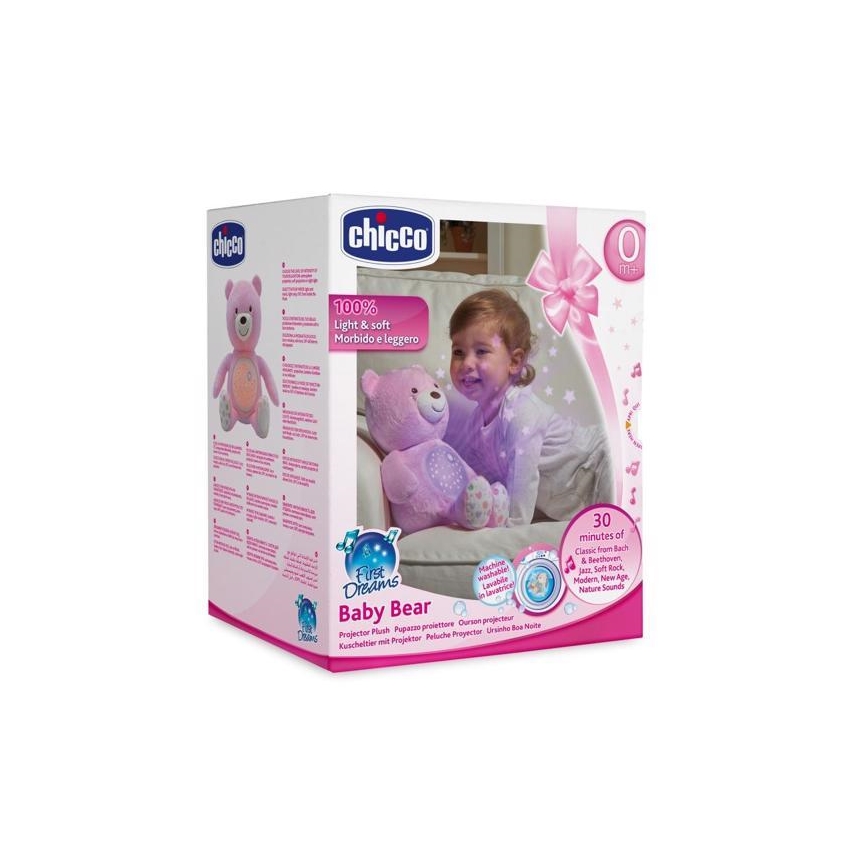 Chicco - Projektor mit Melodie BABY BEAR 3xAAA rosa