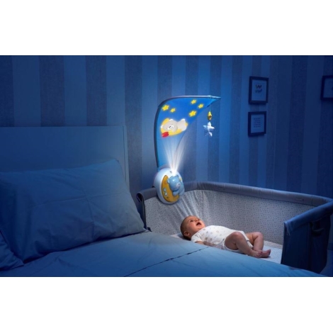 Projektor NEXT2MOON - Melodie blau Kinderbett über Chicco 3in1 ein mit einer