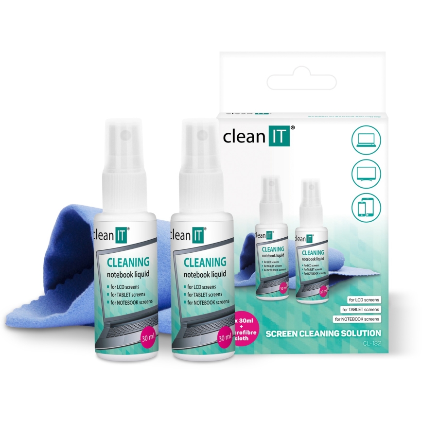 CLEAN IT CL-182 - Bildschirmreinigungslösung mit Tuch 2x 30 mm