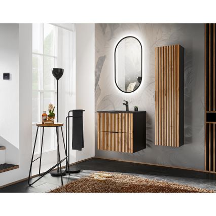 COMAD XILO BLACK WOTAN 82-60-D-2S-Waschtischunterschrank XILO schwarz/Eiche