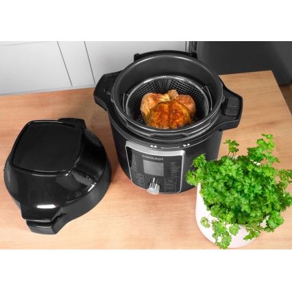 Concept CK8000 - Multifunktionaler elektrischer Schnellkochtopf und Heißluftfritteuse, 5,6 l, 11-in-1, 1500 W/230 V, schwarz