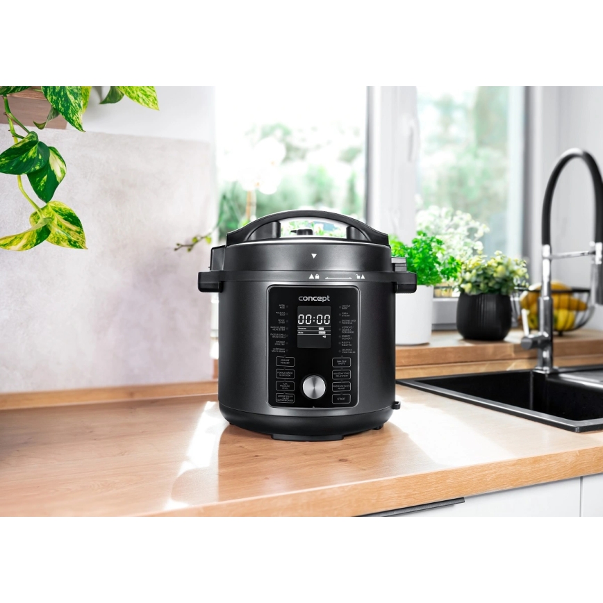 Concept CK8000 - Multifunktionaler elektrischer Schnellkochtopf und Heißluftfritteuse, 5,6 l, 11-in-1, 1500 W/230 V, schwarz