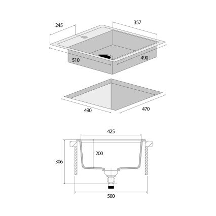 Concept DG00C50DG - Küchenspüle CUBIS 49x51 cm Granit/ dunkelgrau