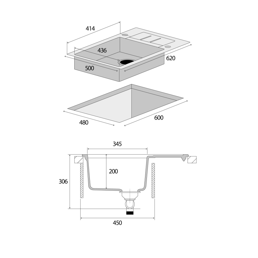 Concept DG05C45BE - CUBIS Küchenspüle 50x62 cm Granit/beige