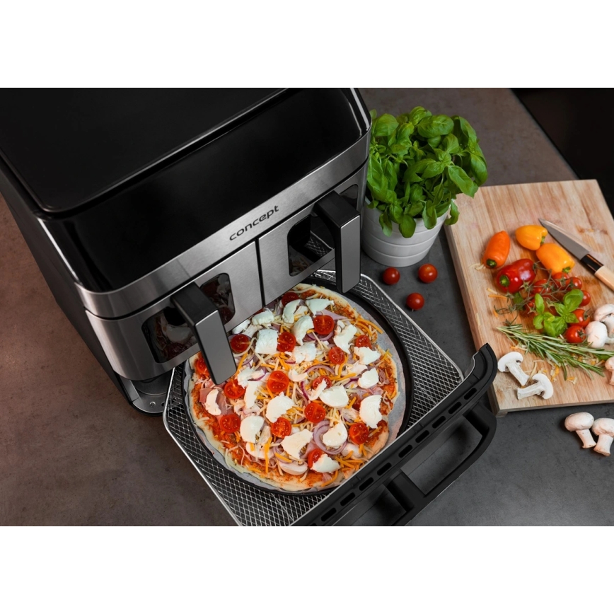Concept FR9000 - Heißluftfritteuse PIZZA TRIO 18,5 l 2700W/230V Edelstahl/Schwarz