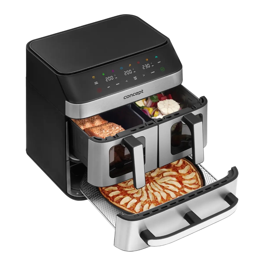 Concept FR9000 - Heißluftfritteuse PIZZA TRIO 18,5 l 2700W/230V Edelstahl/Schwarz