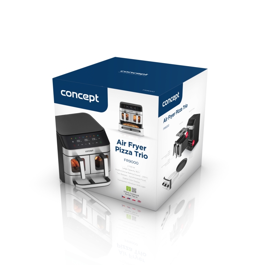 Concept FR9000 - Heißluftfritteuse PIZZA TRIO 18,5 l 2700W/230V Edelstahl/Schwarz