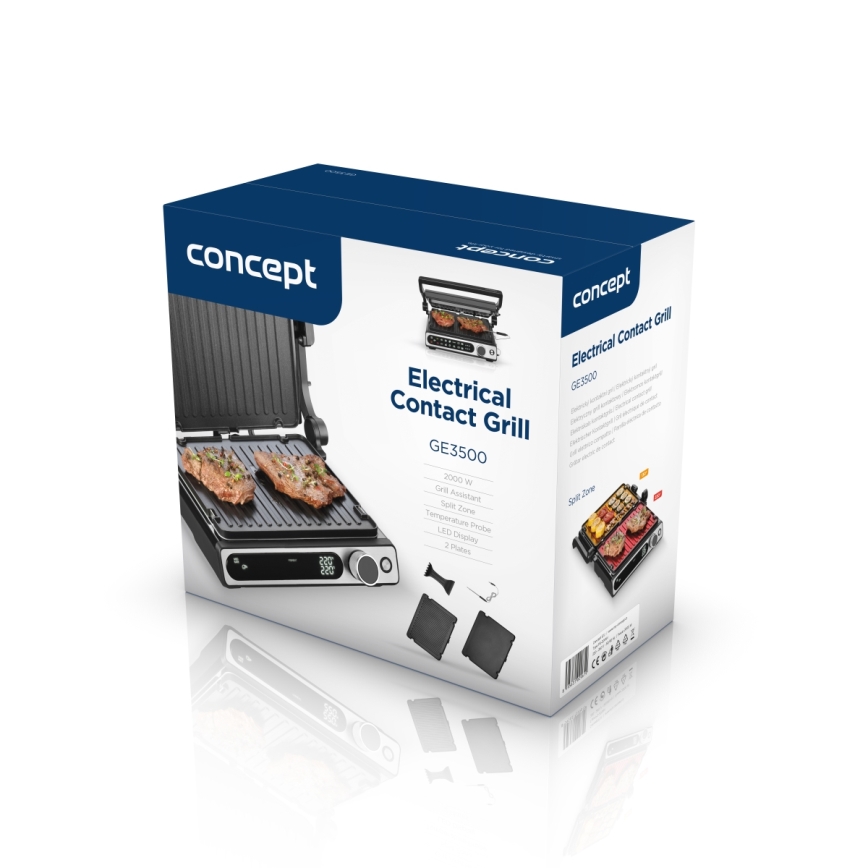 Concept ge3500 - Kontaktgrill mit Temperaturfühler 2000W/230V schwarz