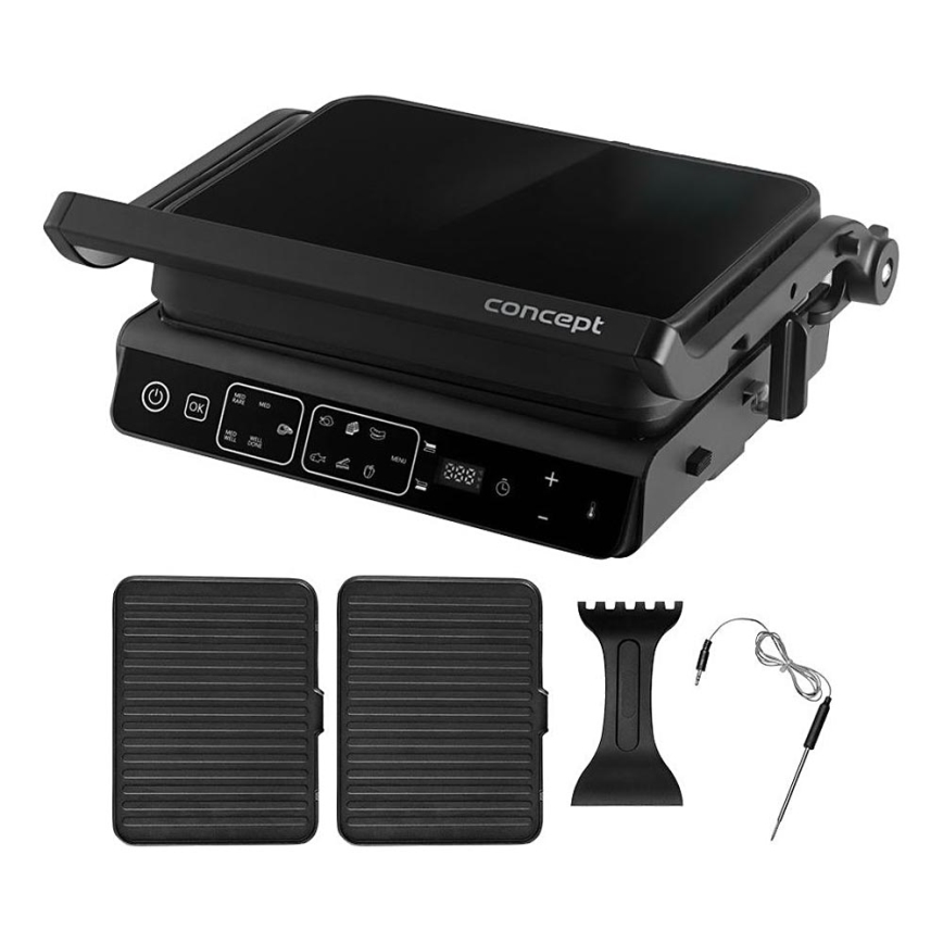 Concept ge3600 - Kontaktgrill mit Temperaturfühler GLASS 2000W/230V schwarz