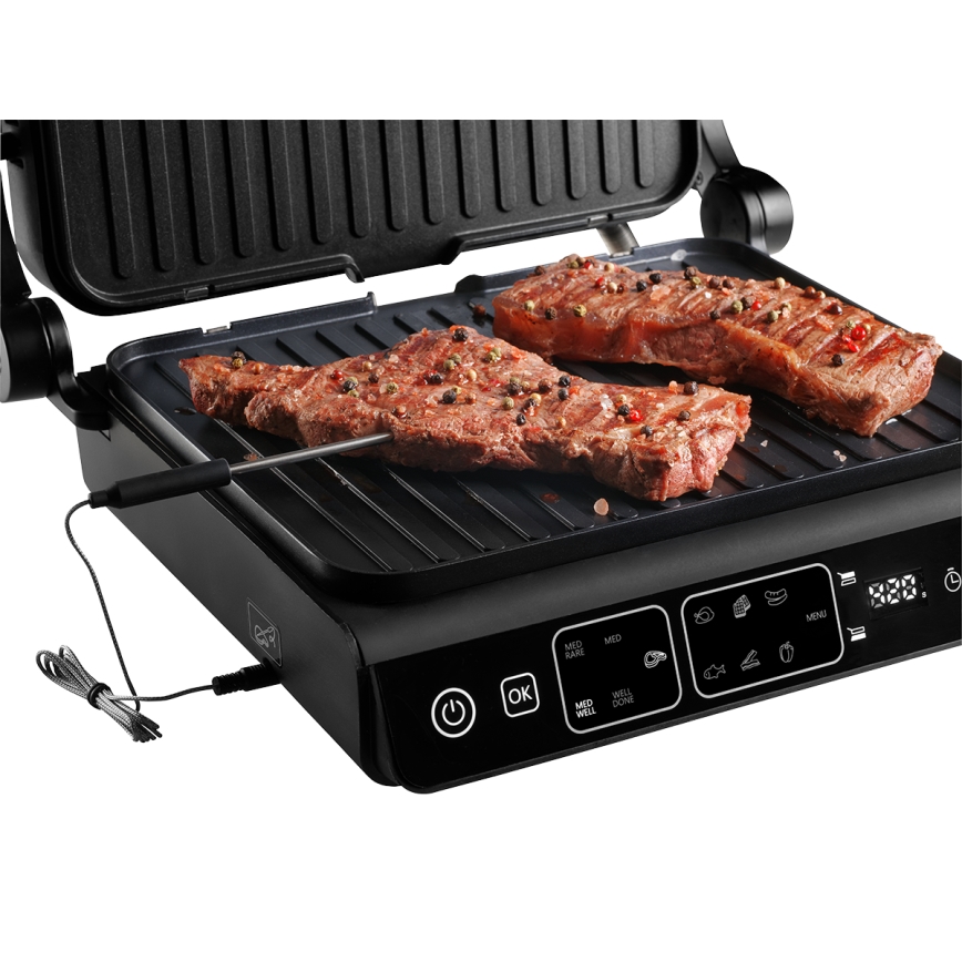 Concept ge3600 - Kontaktgrill mit Temperaturfühler GLASS 2000W/230V schwarz