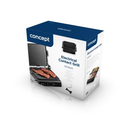 Concept ge3600 - Kontaktgrill mit Temperaturfühler GLASS 2000W/230V schwarz