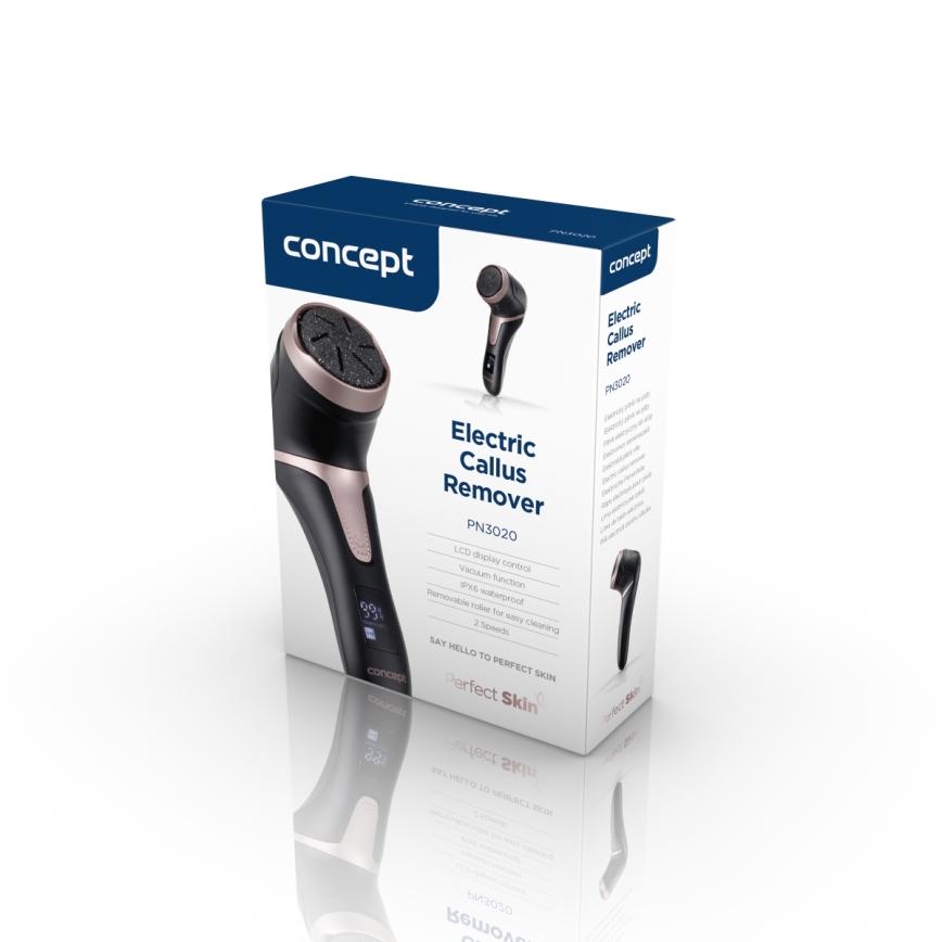 Concept PN3020 - Elektrischer Hornhautentferner für die Fersen PERFECT SKIN 5V 1200 mAh IPX6 schwarz/roségold