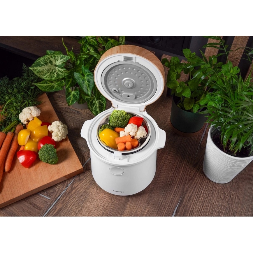 Concept RE3030 - Digitaler Reiskocher 2-in-1 380W/230V 1,5 l weiß/Holzdekor