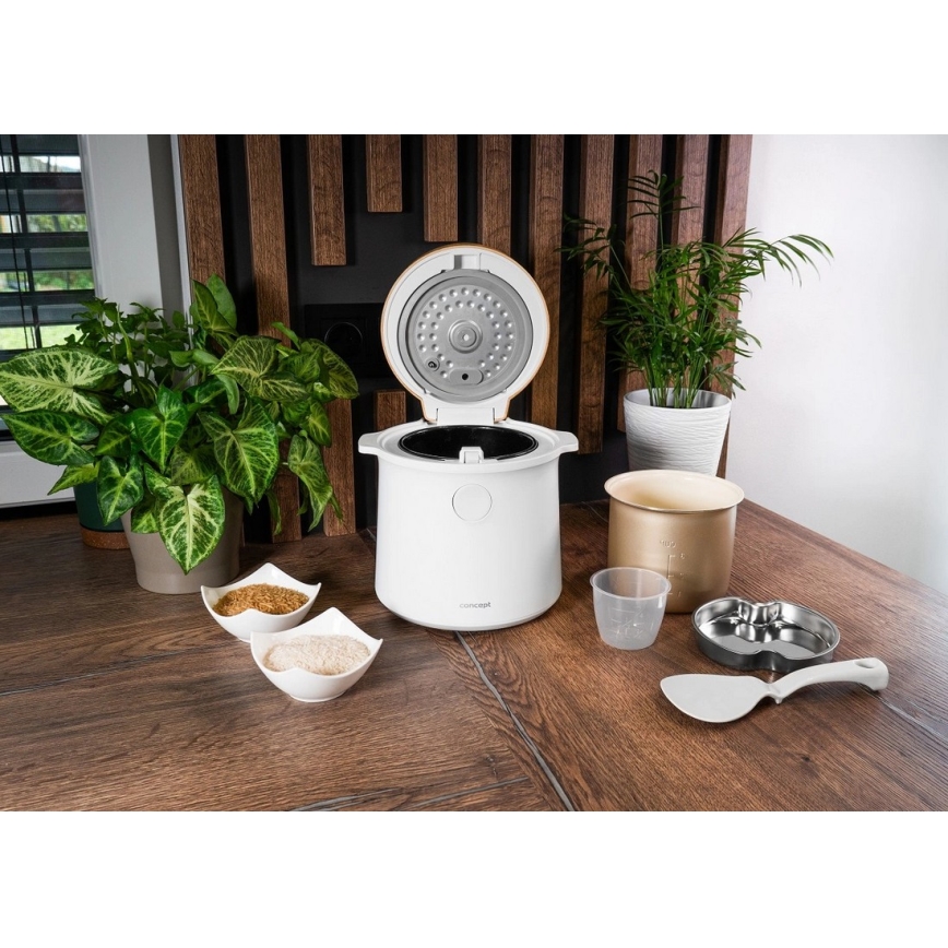 Concept RE3030 - Digitaler Reiskocher 2-in-1 380W/230V 1,5 l weiß/Holzdekor