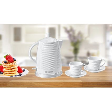 Concept RK0040 - Wasserkocher 1,5 l 1500W/230V weiß/Keramik + 2 Tassen mit Untertassen