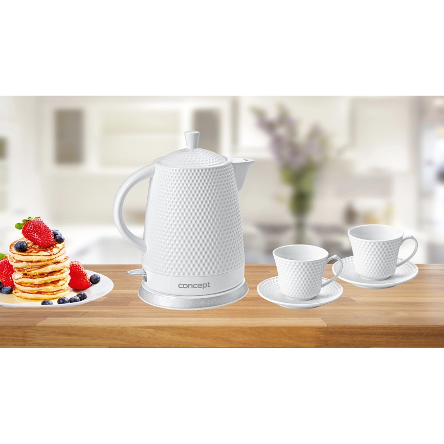 Concept RK0040 - Wasserkocher 1,5 l 1500W/230V weiß/Keramik + 2 Tassen mit Untertassen