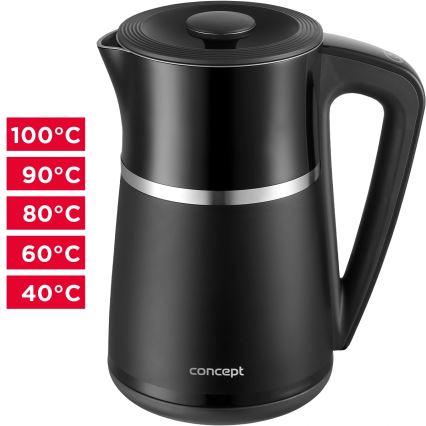 Concept RK3100 - Elektrischer Wasserkocher mit Temperaturregelung 1,7 l 2200 W/230 V schwarz