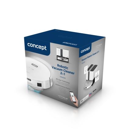 Concept VR4050 - Smarter 2-in-1 Saug- und Wischroboter OPTIMUS AQUA PRO LASER 3D, 600 W / 230 V, 5200 mAh, Wi‑Fi, weiß