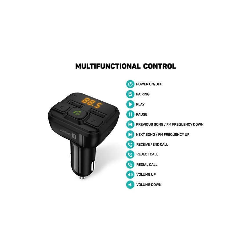 CONNECT IT CCC-8600-BK - FM-Sender fürs Auto mit Freisprechfunktion, schwarz