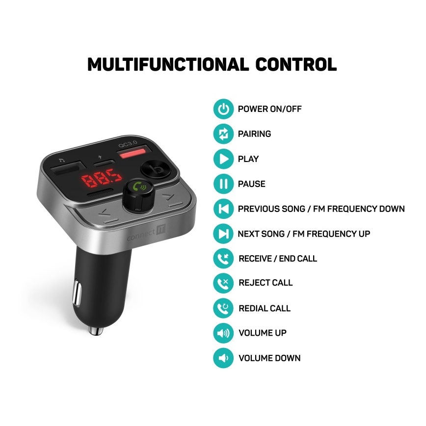 CONNECT IT CCC-8900-AN - FM-Sender fürs Auto mit Freisprechfunktion schwarz/silber