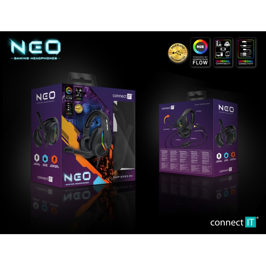 CONNECT IT CHP-3595-BK - LED RGB Kabelgebundene Gaming-Kopfhörer mit Mikrofon schwarz