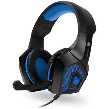 CONNECT IT CHP-5500-BL - LED Kabelgebundene Gaming-Kopfhörer mit Mikrofon schwarz/blau