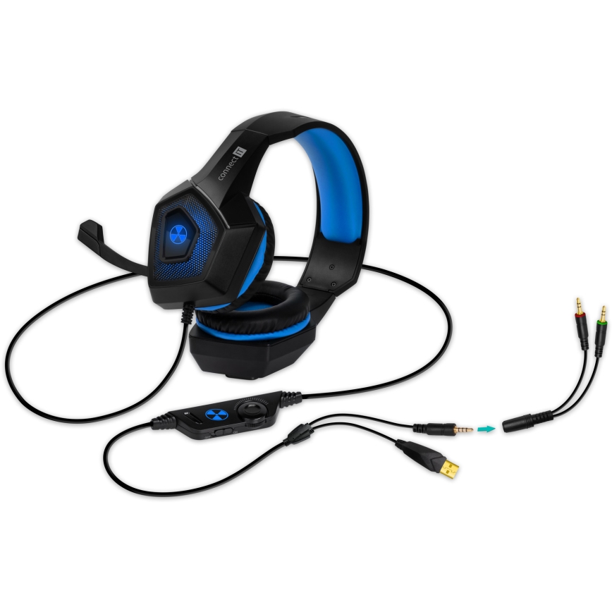 CONNECT IT CHP-5500-BL - LED Kabelgebundene Gaming-Kopfhörer mit Mikrofon schwarz/blau