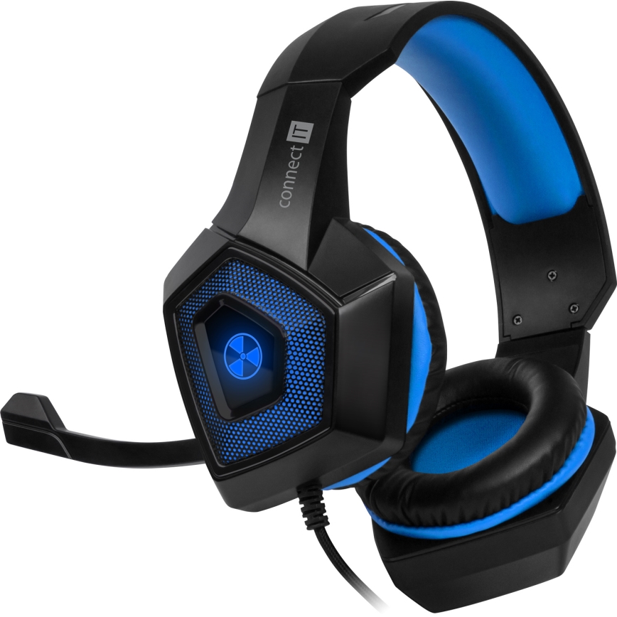 CONNECT IT CHP-5500-BL - LED Kabelgebundene Gaming-Kopfhörer mit Mikrofon schwarz/blau