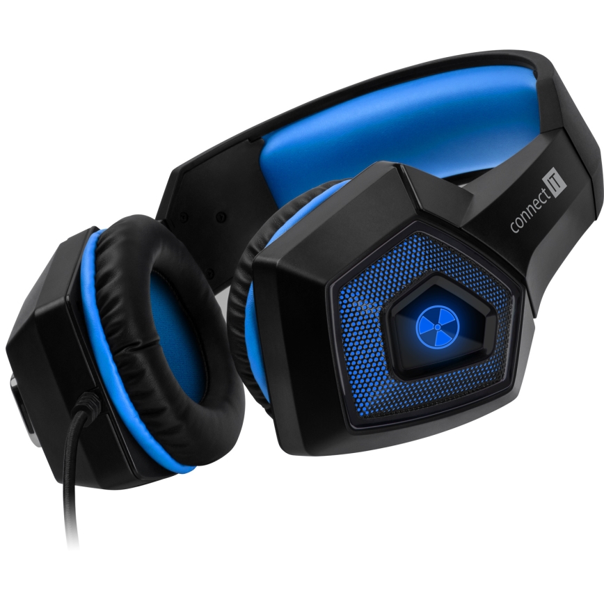 CONNECT IT CHP-5500-BL - LED Kabelgebundene Gaming-Kopfhörer mit Mikrofon schwarz/blau