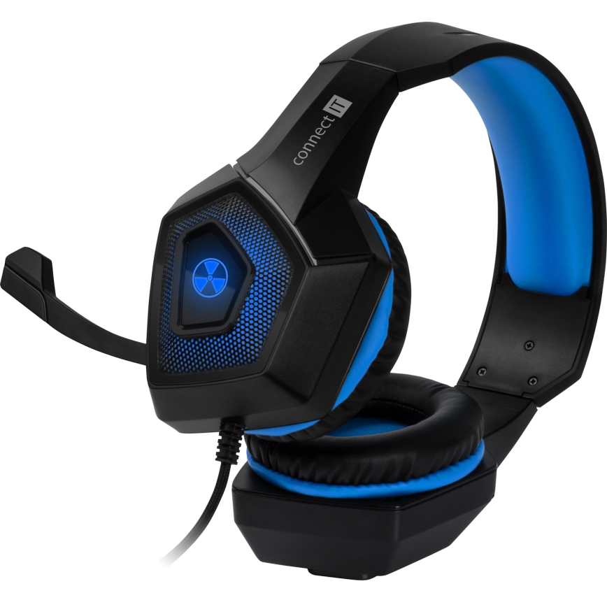 CONNECT IT CHP-5500-BL - LED Kabelgebundene Gaming-Kopfhörer mit Mikrofon schwarz/blau